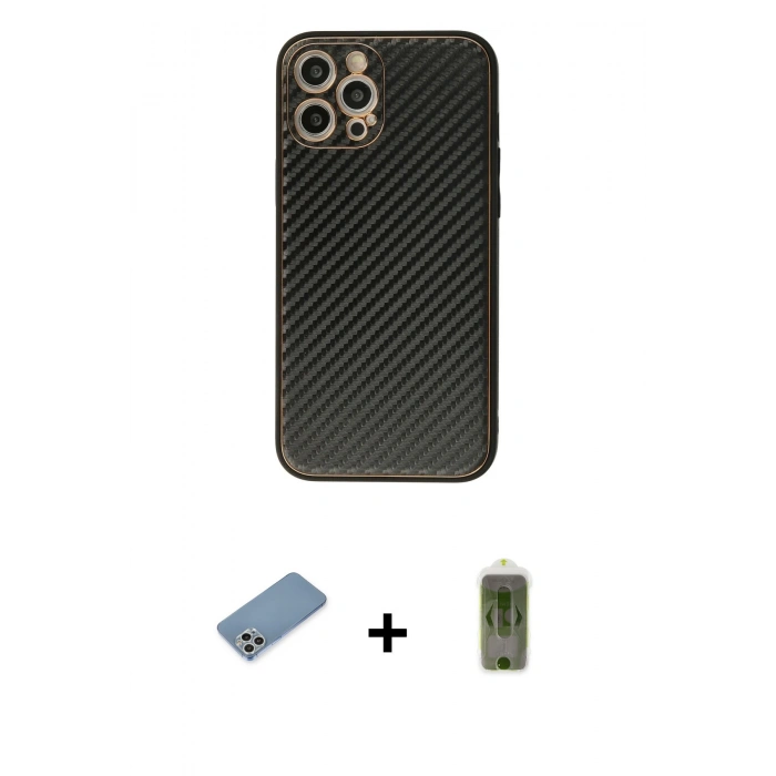 MARSİLYAN™- iPhone 12 Pro Max Kılıf Ahenk Işık - Siyah Joko Magic 5D Hayalet Cam + Shine Kamera Lens Koruma Cam - GS
