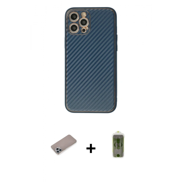 MARSİLYAN™- iPhone 12 Pro Max Kılıf Ahenk Işık - Siyah Joko Magic 5D Hayalet Cam + Shine Kamera Lens Koruma Cam - SABE