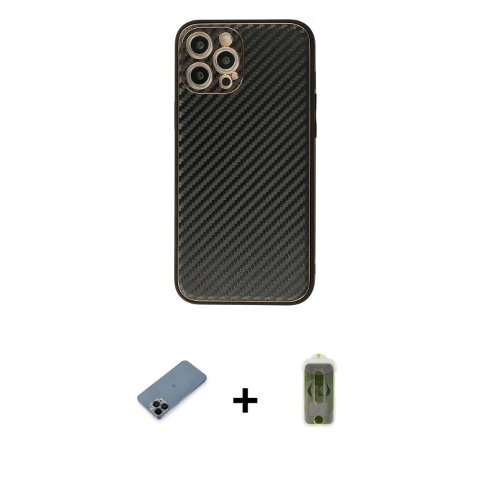 MARSİLYAN™- iPhone 12 Pro Max Kılıf Ahenk Işık - Siyah Joko Magic 5D Hayalet Cam + Shine Kamera Lens Koruma Cam - SH