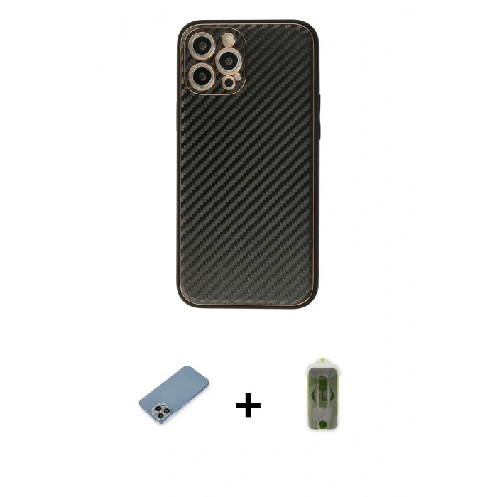 MARSİLYAN™- iPhone 12 Pro Max Kılıf Ahenk Işık - Siyah Joko Magic 5D Hayalet Cam + Shine Kamera Lens Koruma Cam - GI