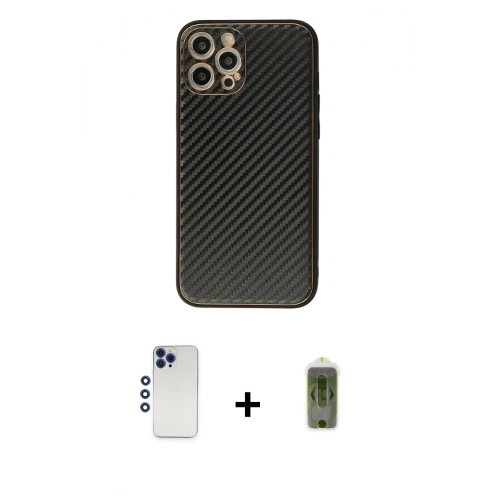 MARSİLYAN™- iPhone 12 Pro Max Kılıf Ahenk Işık - Siyah Joko Magic 5D Hayalet Cam + Shine Kamera Lens - LT