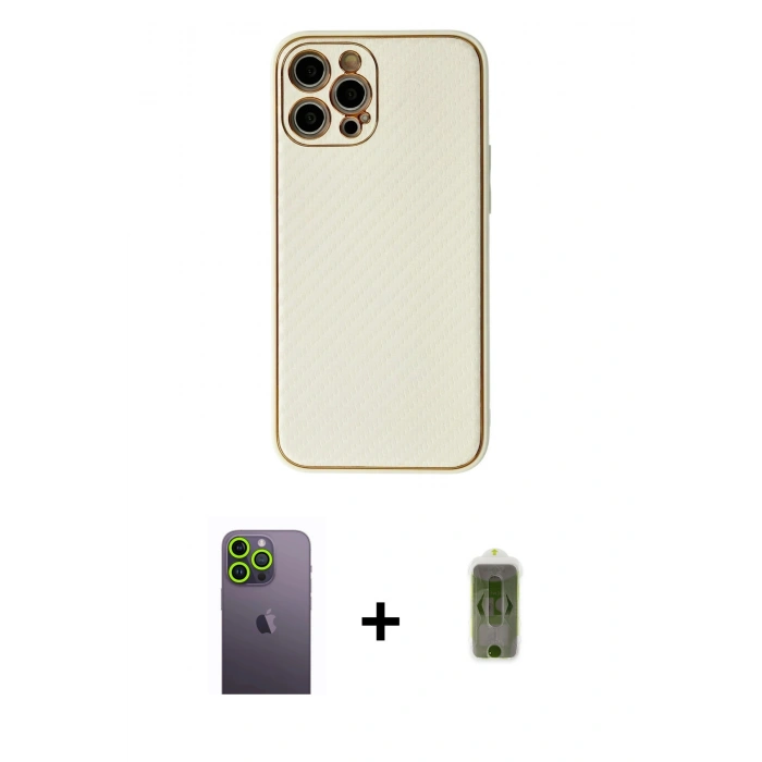 MARSİLYAN™- iPhone 12 Pro Max Kılıf Ahenk Işık - Siyah Joko Magic 5D Hayalet Cam + Neon Fosforlu Kamera Lens - YL