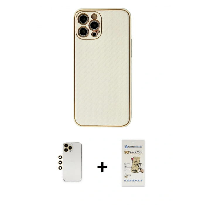 MARSİLYAN™- iPhone 12 Pro Max Kılıf Ahenk Işık - Siyah Mat Seramik Nano Ekran Koruyucu + Shine Kamera Lens - GD