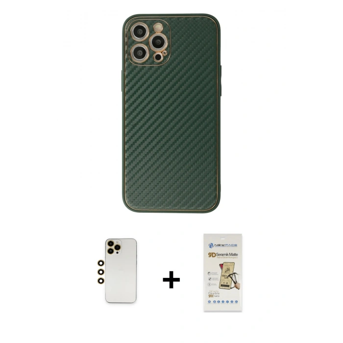 MARSİLYAN™- iPhone 12 Pro Max Kılıf Ahenk Işık - Siyah Mat Seramik Nano Ekran Koruyucu + Shine Kamera Lens - GD