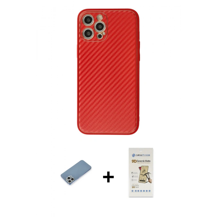 MARSİLYAN™- iPhone 12 Pro Max Kılıf Ahenk Işık - Siyah Mat Seramik Nano Ekran Koruyucu + Shine Kamera Lens Koruma Cam - GS