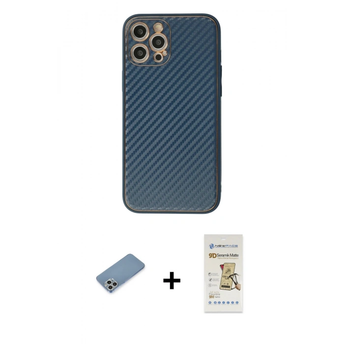 MARSİLYAN™- iPhone 12 Pro Max Kılıf Ahenk Işık - Siyah Mat Seramik Nano Ekran Koruyucu + Shine Kamera Lens Koruma Cam - GS