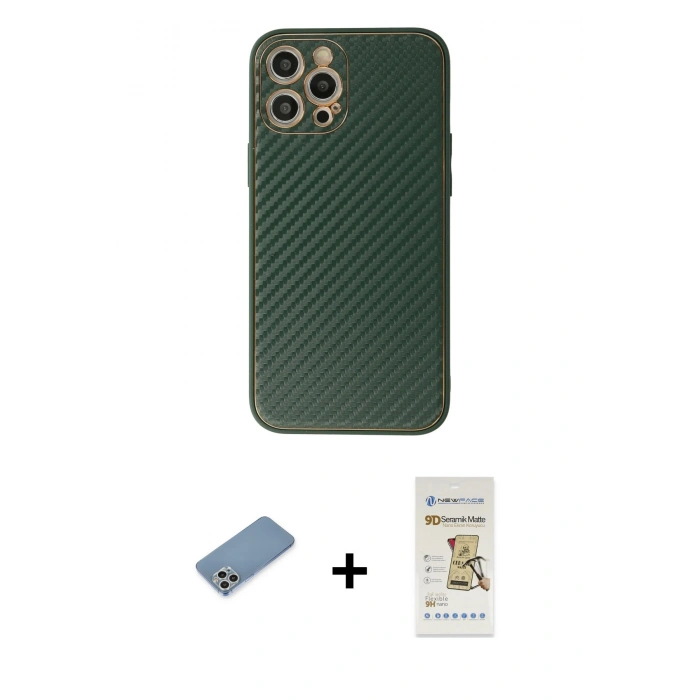 MARSİLYAN™- iPhone 12 Pro Max Kılıf Ahenk Işık - Siyah Mat Seramik Nano Ekran Koruyucu + Shine Kamera Lens Koruma Cam - GS