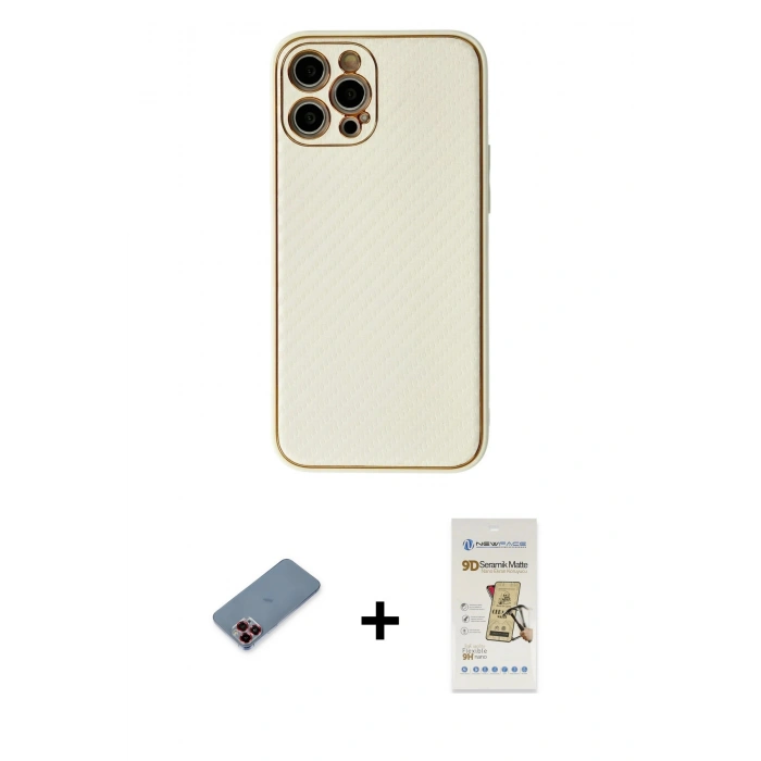 MARSİLYAN™- iPhone 12 Pro Max Kılıf Ahenk Işık - Siyah Mat Seramik Nano Ekran Koruyucu + Metal Kamera Lens Koruma Cam - KI