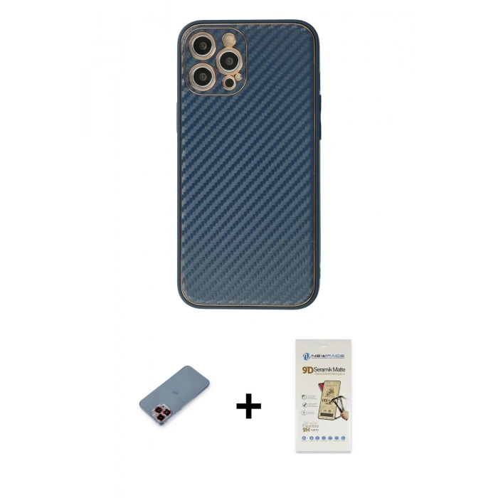 MARSİLYAN™- iPhone 12 Pro Max Kılıf Ahenk Işık - Siyah Mat Seramik Nano Ekran Koruyucu + Metal Kamera Lens Koruma Cam - KI