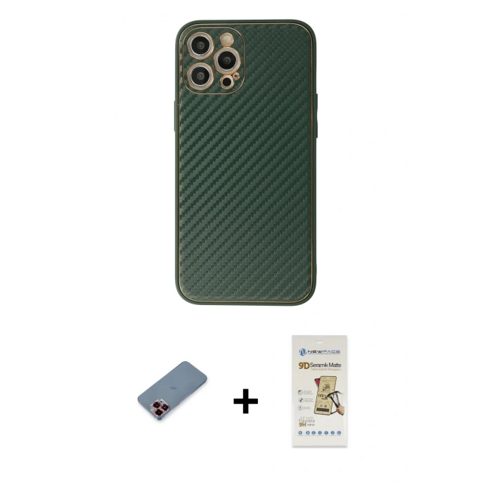 MARSİLYAN™- iPhone 12 Pro Max Kılıf Ahenk Işık - Siyah Mat Seramik Nano Ekran Koruyucu + Metal Kamera Lens Koruma Cam - KI