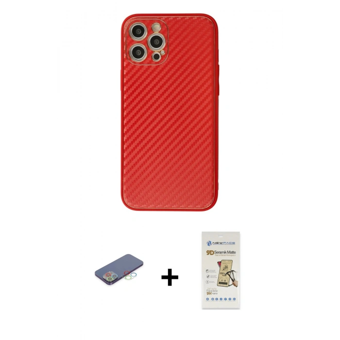 MARSİLYAN™- iPhone 12 Pro Max Kılıf Ahenk Işık - Siyah Mat Seramik Nano Ekran Koruyucu + Renkli Kamera Lens Koruma Cam - MI