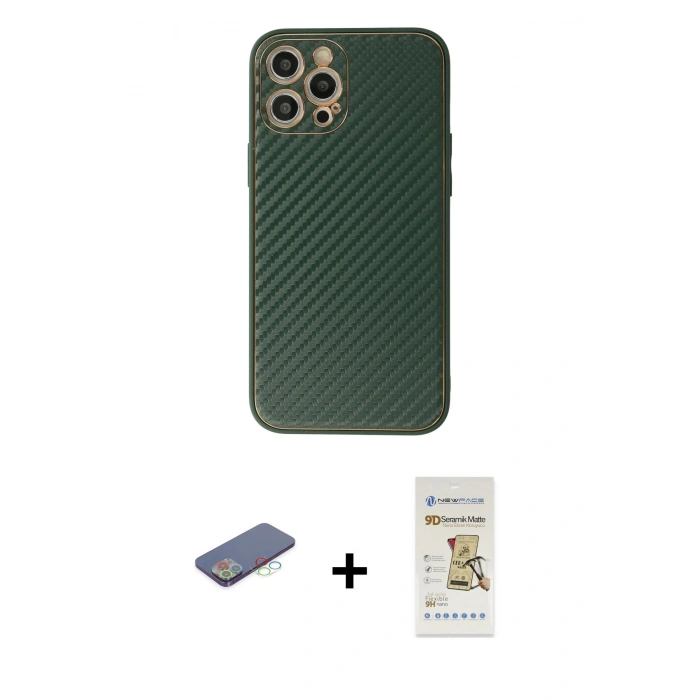 MARSİLYAN™- iPhone 12 Pro Max Kılıf Ahenk Işık - Siyah Mat Seramik Nano Ekran Koruyucu + Renkli Kamera Lens Koruma Cam - MI