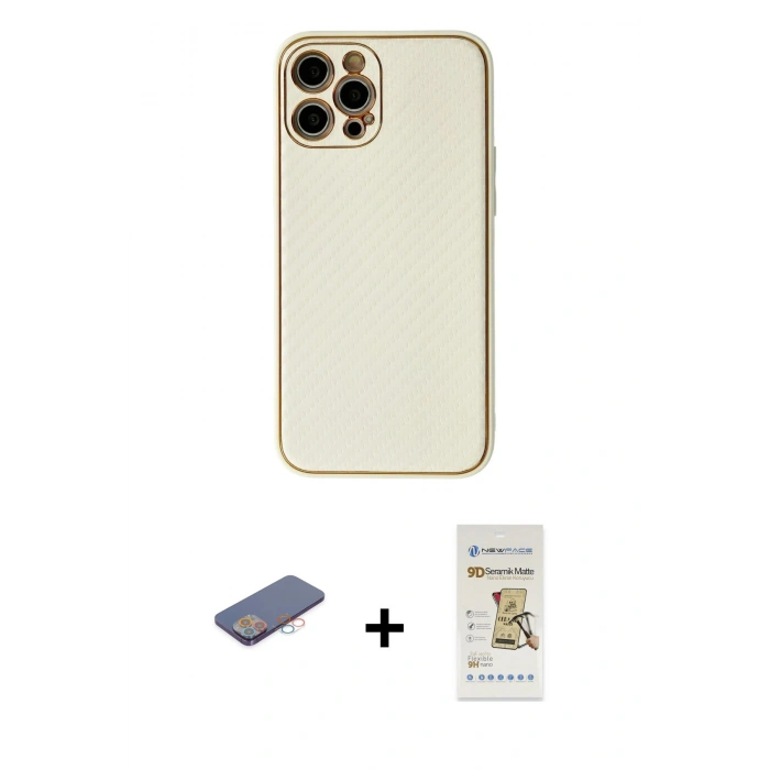 MARSİLYAN™- iPhone 12 Pro Max Kılıf Ahenk Işık - Siyah Mat Seramik Nano Ekran Koruyucu + Renkli Kamera Lens Koruma Cam - PE