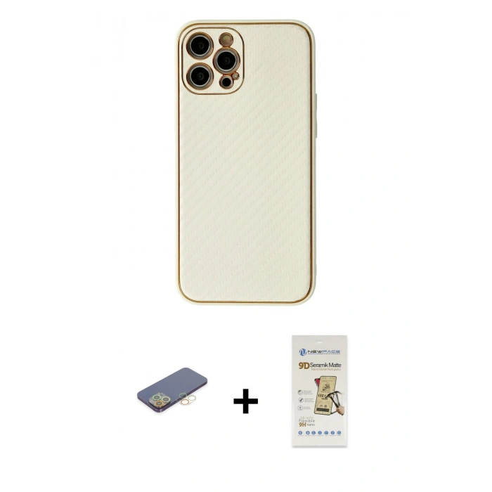 MARSİLYAN™- iPhone 12 Pro Max Kılıf Ahenk Işık - Siyah Mat Seramik Nano Ekran Koruyucu + Renkli Kamera Lens Koruma Cam - SI