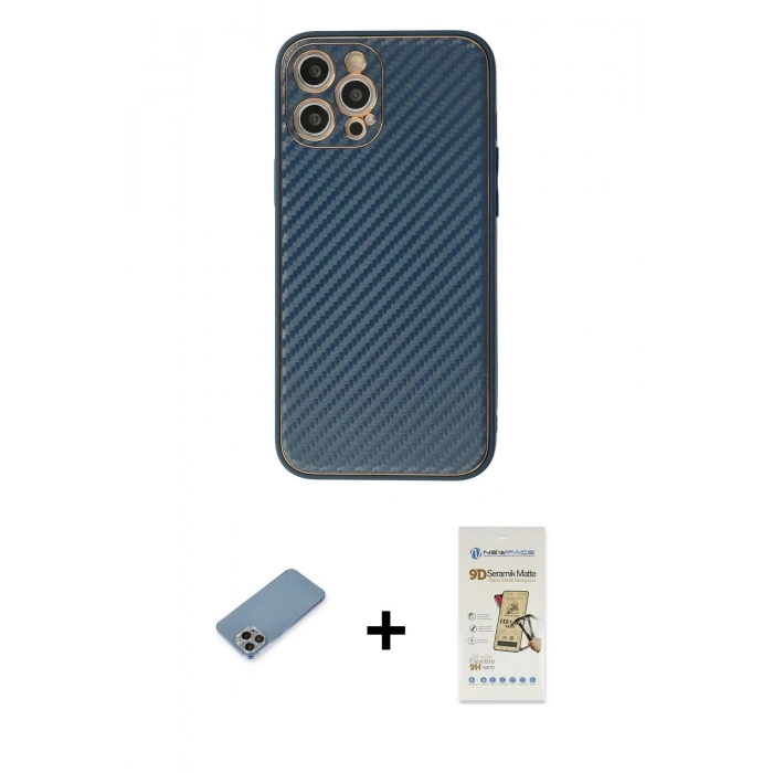MARSİLYAN™- iPhone 12 Pro Max Kılıf Ahenk Işık - Siyah Mat Seramik Nano Ekran Koruyucu + Shine Kamera Lens Koruma Cam - GI