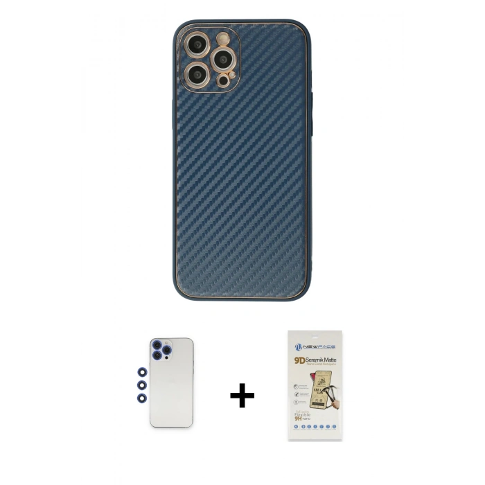 MARSİLYAN™- iPhone 12 Pro Max Kılıf Ahenk Işık - Siyah Mat Seramik Nano Ekran Koruyucu + Shine Kamera Lens - LT