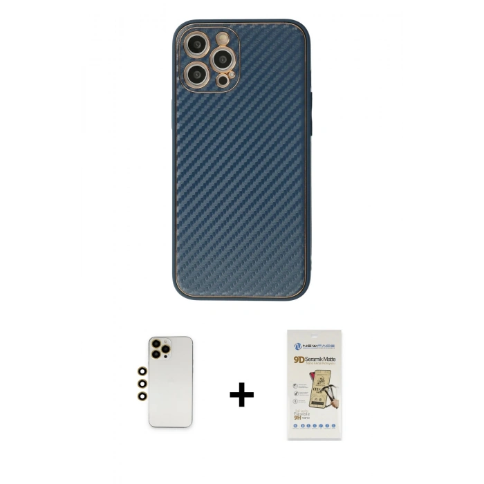 MARSİLYAN™- iPhone 12 Pro Max Kılıf Ahenk Işık - Siyah Mat Seramik Nano Ekran Koruyucu + Shine Kamera Lens - GD