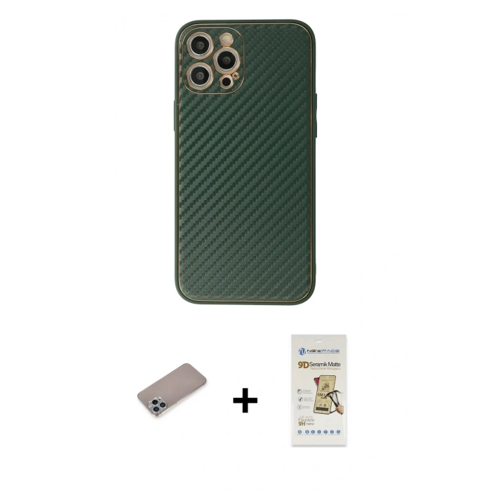 MARSİLYAN™- iPhone 12 Pro Max Kılıf Ahenk Işık - Siyah Mat Seramik Nano Ekran Koruyucu + Shine Kamera Lens Koruma Cam - SABE