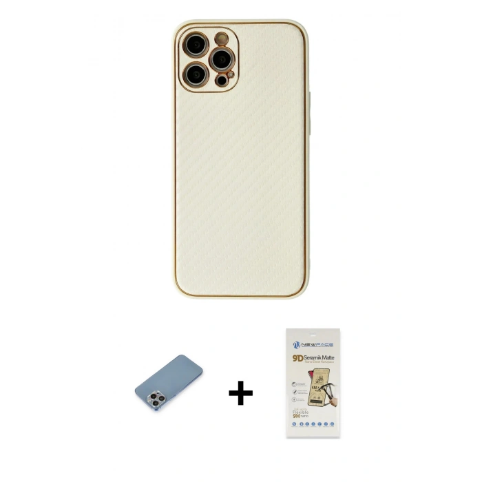 MARSİLYAN™- iPhone 12 Pro Max Kılıf Ahenk Işık - Siyah Mat Seramik Nano Ekran Koruyucu + Shine Kamera Lens Koruma Cam - GI