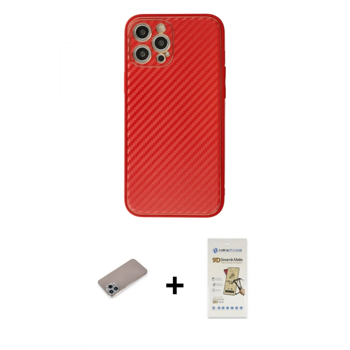 MARSİLYAN™- iPhone 12 Pro Max Kılıf Ahenk Işık - Siyah Mat Seramik Nano Ekran Koruyucu + Shine Kamera Lens Koruma Cam - SABE