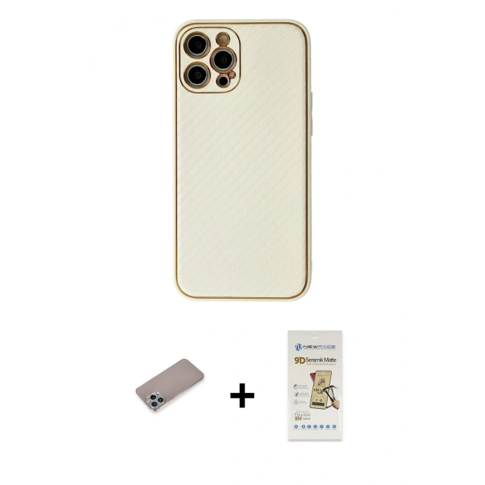 MARSİLYAN™- iPhone 12 Pro Max Kılıf Ahenk Işık - Siyah Mat Seramik Nano Ekran Koruyucu + Shine Kamera Lens Koruma Cam - SABE