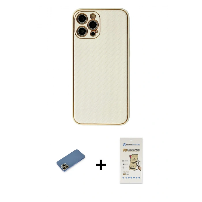 MARSİLYAN™- iPhone 12 Pro Max Kılıf Ahenk Işık - Siyah Mat Seramik Nano Ekran Koruyucu + Shine Kamera Lens Koruma Cam - GD