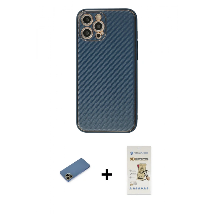 MARSİLYAN™- iPhone 12 Pro Max Kılıf Ahenk Işık - Siyah Mat Seramik Nano Ekran Koruyucu + Shine Kamera Lens Koruma Cam - GD