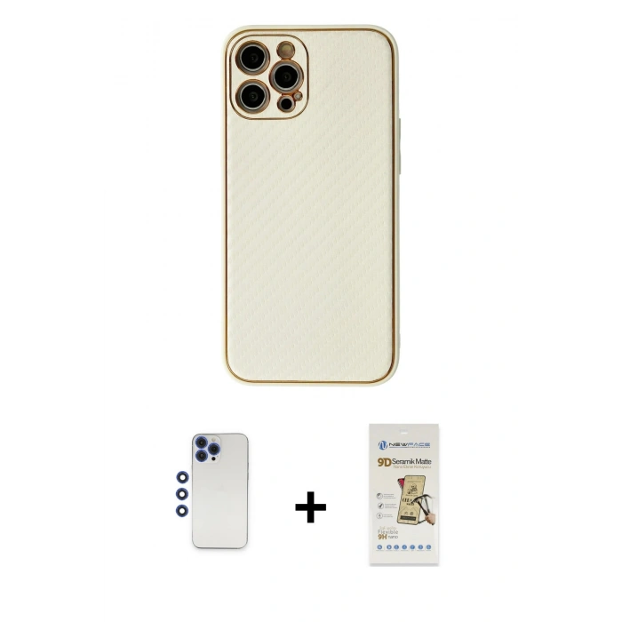 MARSİLYAN™- iPhone 12 Pro Max Kılıf Ahenk Işık - Siyah Mat Seramik Nano Ekran Koruyucu + Shine Kamera Lens - LT
