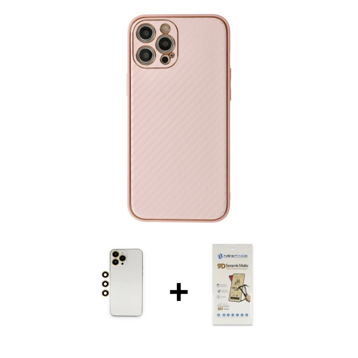 MARSİLYAN™- iPhone 12 Pro Max Kılıf Ahenk Işık - Siyah Mat Seramik Nano Ekran Koruyucu + Shine Kamera Lens - GD