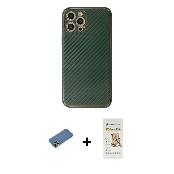 MARSİLYAN™- iPhone 12 Pro Max Kılıf Ahenk Işık - Siyah Mat Seramik Nano Ekran Koruyucu + Shine Kamera Lens Koruma Cam - GD