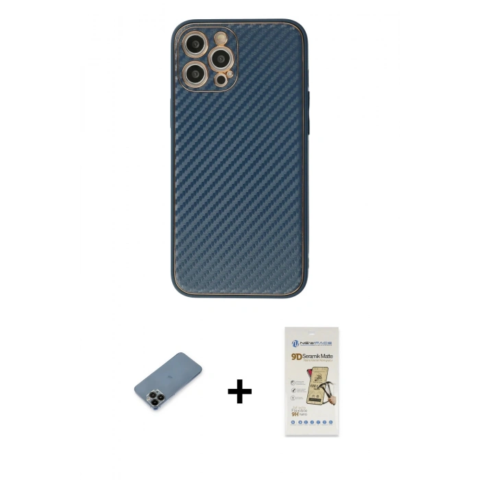 MARSİLYAN™- iPhone 12 Pro Max Kılıf Ahenk Işık - Siyah Mat Seramik Nano Ekran Koruyucu + Shine Kamera Lens Koruma Cam - SH