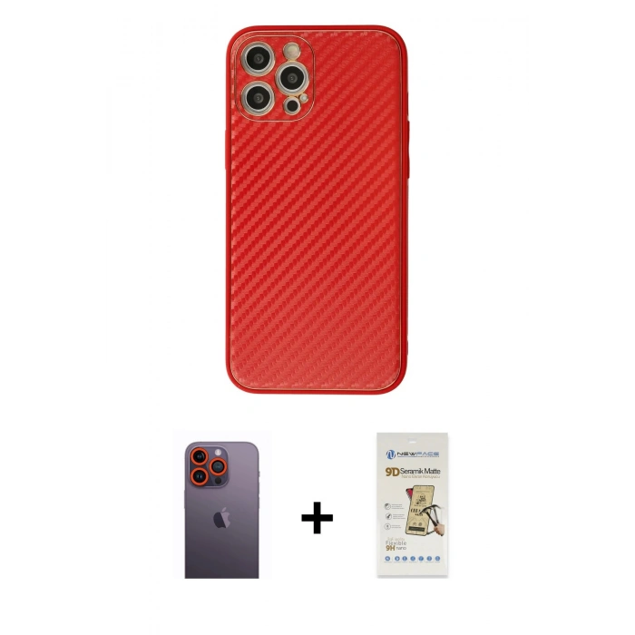 MARSİLYAN™- iPhone 12 Pro Max Kılıf Ahenk Işık - Siyah Mat Seramik Nano Ekran Koruyucu + Neon Fosforlu Kamera Lens - TU