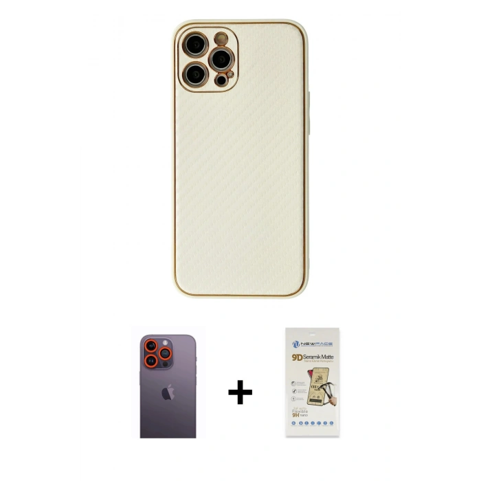 MARSİLYAN™- iPhone 12 Pro Max Kılıf Ahenk Işık - Siyah Mat Seramik Nano Ekran Koruyucu + Neon Fosforlu Kamera Lens - TU