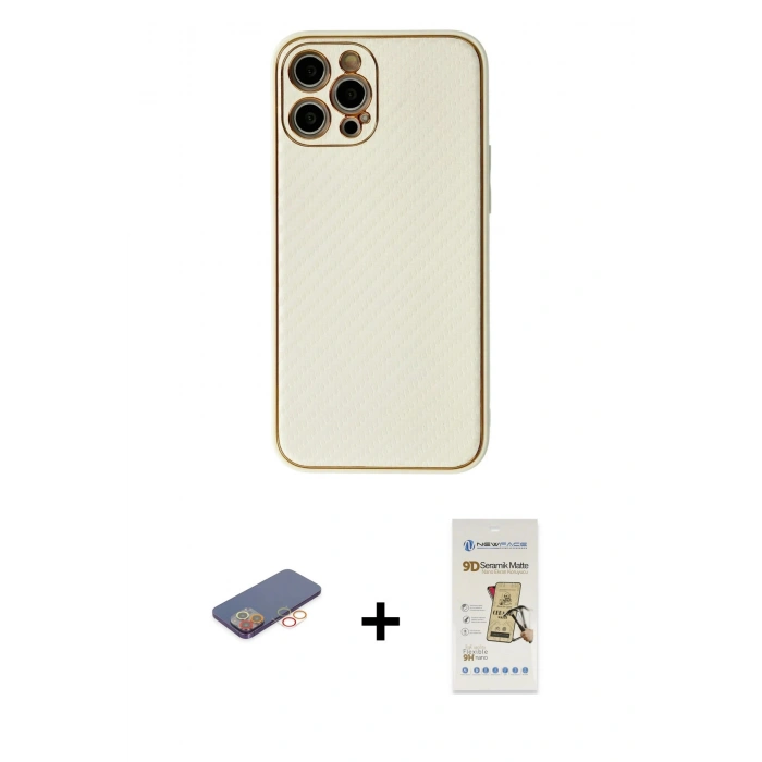 MARSİLYAN™- iPhone 12 Pro Max Kılıf Ahenk Işık - Siyah Mat Seramik Nano Ekran Koruyucu + Renkli Kamera Lens Koruma Cam - TU