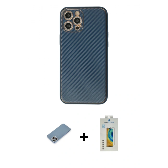 MARSİLYAN™- iPhone 12 Pro Max Kılıf Ahenk Işık - Siyah Polymer Nano Ekran Koruyucu + Shine Kamera Lens Koruma Cam - GI