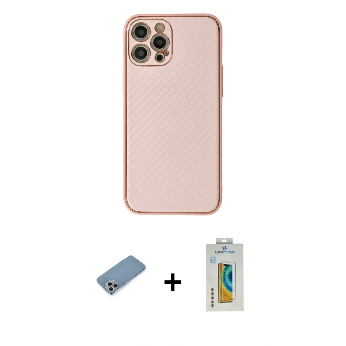 MARSİLYAN™- iPhone 12 Pro Max Kılıf Ahenk Işık - Siyah Polymer Nano Ekran Koruyucu + Shine Kamera Lens Koruma Cam - GS