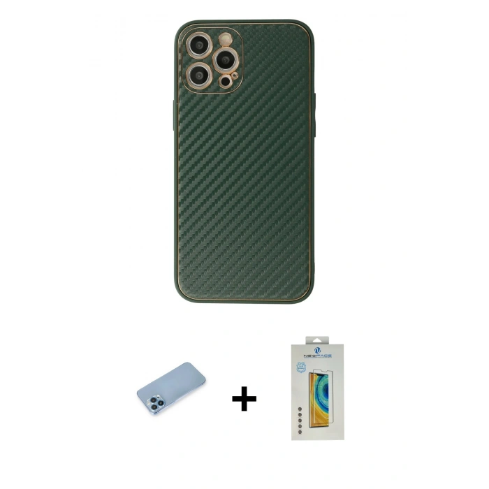 MARSİLYAN™- iPhone 12 Pro Max Kılıf Ahenk Işık - Siyah Polymer Nano Ekran Koruyucu + Shine Kamera Lens Koruma Cam - MI