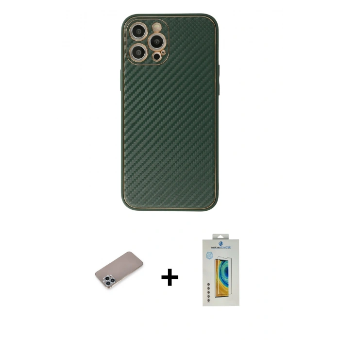 MARSİLYAN™- iPhone 12 Pro Max Kılıf Ahenk Işık - Siyah Polymer Nano Ekran Koruyucu + Shine Kamera Lens Koruma Cam - SABE