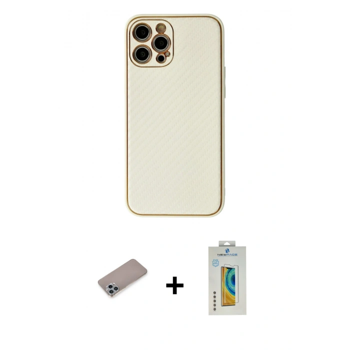 MARSİLYAN™- iPhone 12 Pro Max Kılıf Ahenk Işık - Siyah Polymer Nano Ekran Koruyucu + Shine Kamera Lens Koruma Cam - SABE