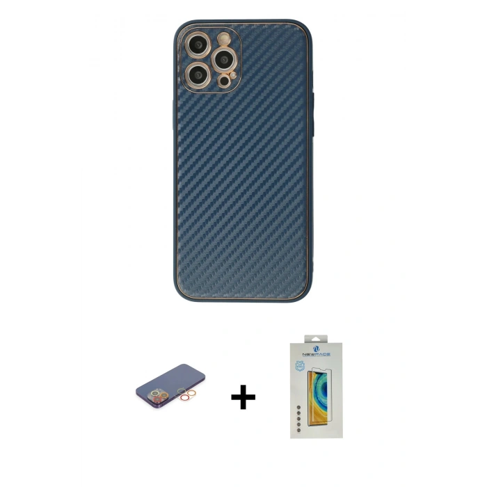 MARSİLYAN™- iPhone 12 Pro Max Kılıf Ahenk Işık - Siyah Polymer Nano Ekran Koruyucu + Renkli Kamera Lens Koruma Cam - TU