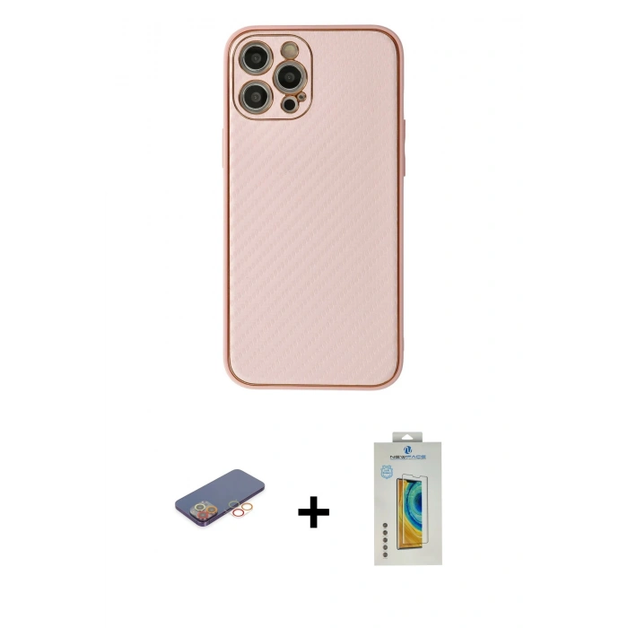 MARSİLYAN™- iPhone 12 Pro Max Kılıf Ahenk Işık - Siyah Polymer Nano Ekran Koruyucu + Renkli Kamera Lens Koruma Cam - TU