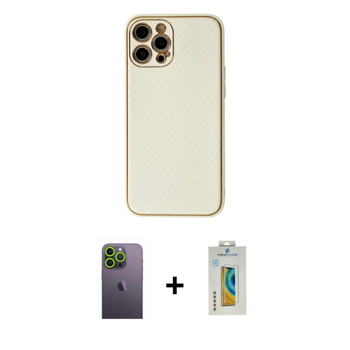MARSİLYAN™- iPhone 12 Pro Max Kılıf Ahenk Işık - Siyah Polymer Nano Ekran Koruyucu + Neon Fosforlu Kamera Lens - YL