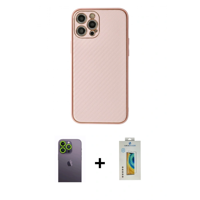 MARSİLYAN™- iPhone 12 Pro Max Kılıf Ahenk Işık - Siyah Polymer Nano Ekran Koruyucu + Neon Fosforlu Kamera Lens - YL