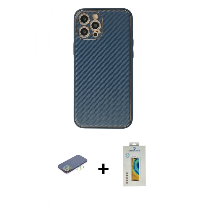 MARSİLYAN™- iPhone 12 Pro Max Kılıf Ahenk Işık - Siyah Polymer Nano Ekran Koruyucu + Yeşil Renkli Kamera Lens Koruma Cam