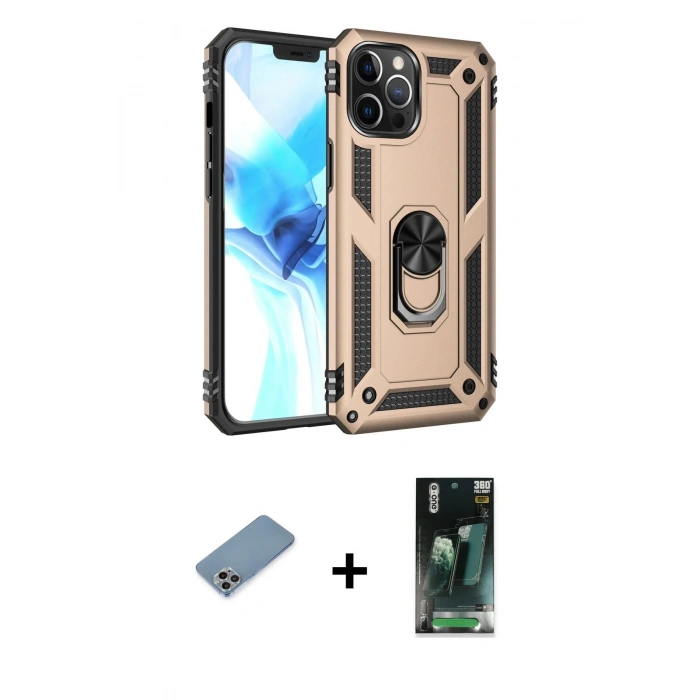 MARSİLYAN™- iPhone 12 Pro Max Kılıf Ahenk Klasik Koleksiyonu - Şeffaf 360 Full Body Arka Koruyucu + Shine Kamera Lens Koruma Cam - GI