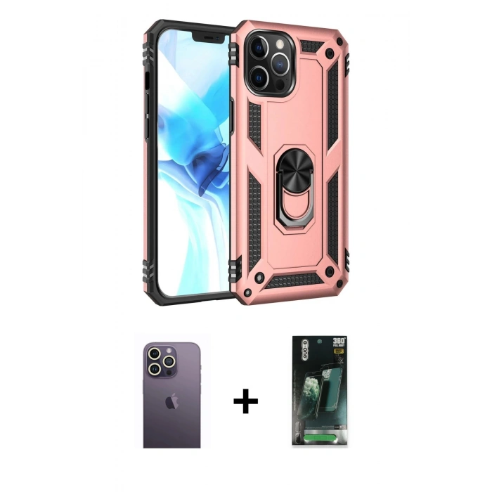 MARSİLYAN™- iPhone 12 Pro Max Kılıf Ahenk Klasik Koleksiyonu - Şeffaf 360 Full Body Arka Koruyucu + Neon Fosforlu Kamera Lens - BZ