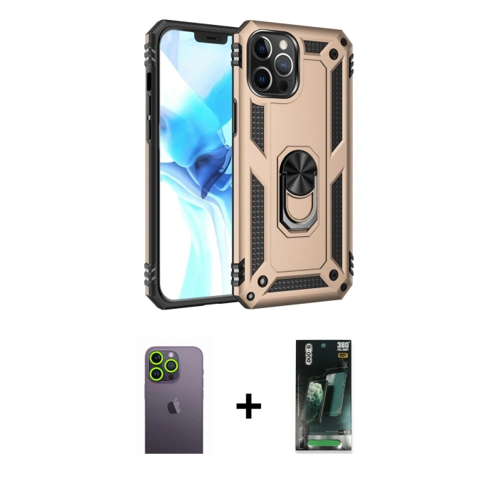 MARSİLYAN™- iPhone 12 Pro Max Kılıf Ahenk Klasik Koleksiyonu - Şeffaf 360 Full Body Arka Koruyucu + Neon Fosforlu Kamera Lens - YL