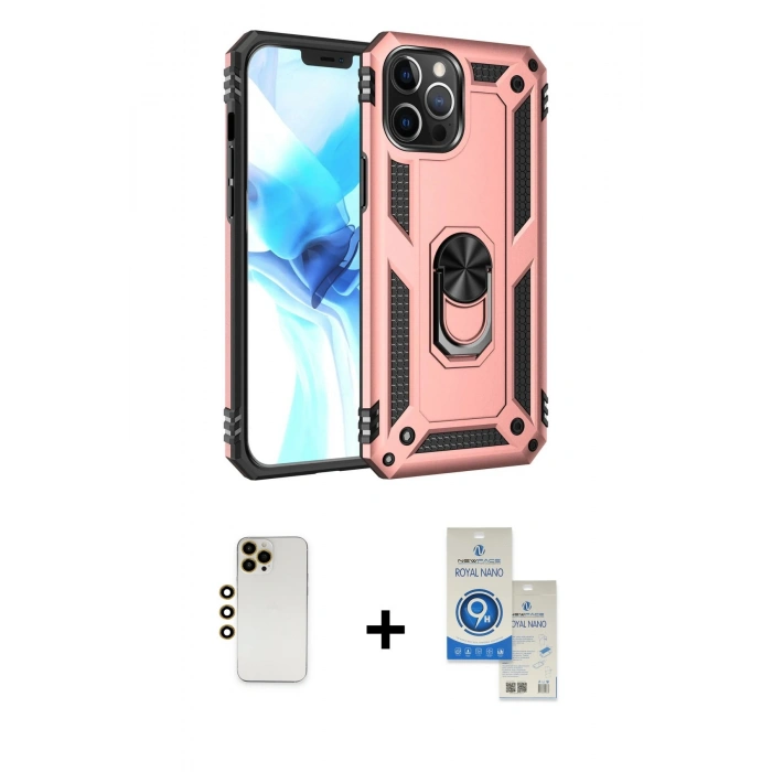 MARSİLYAN™- iPhone 12 Pro Max Kılıf Ahenk Klasik Koleksiyonu - Şeffaf Royal Nano Ekran Koruyucu + Shine Kamera Lens - GD