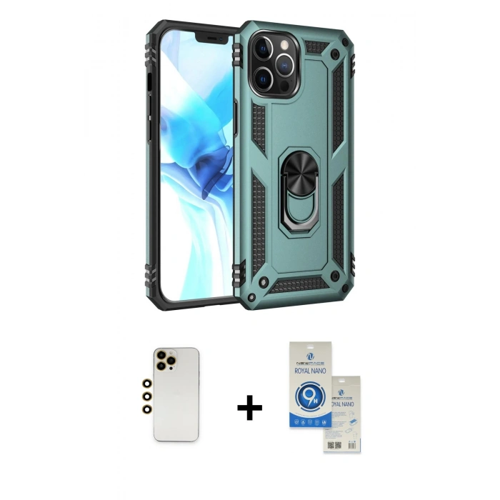 MARSİLYAN™- iPhone 12 Pro Max Kılıf Ahenk Klasik Koleksiyonu - Şeffaf Royal Nano Ekran Koruyucu + Shine Kamera Lens - GD