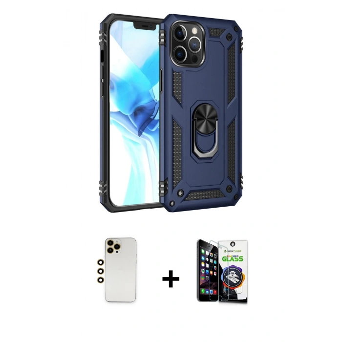 MARSİLYAN™- iPhone 12 Pro Max Kılıf Ahenk Klasik Koleksiyonu - Şeffaf Temperli Cam Ekran Koruyucu + Shine Kamera Lens - GD
